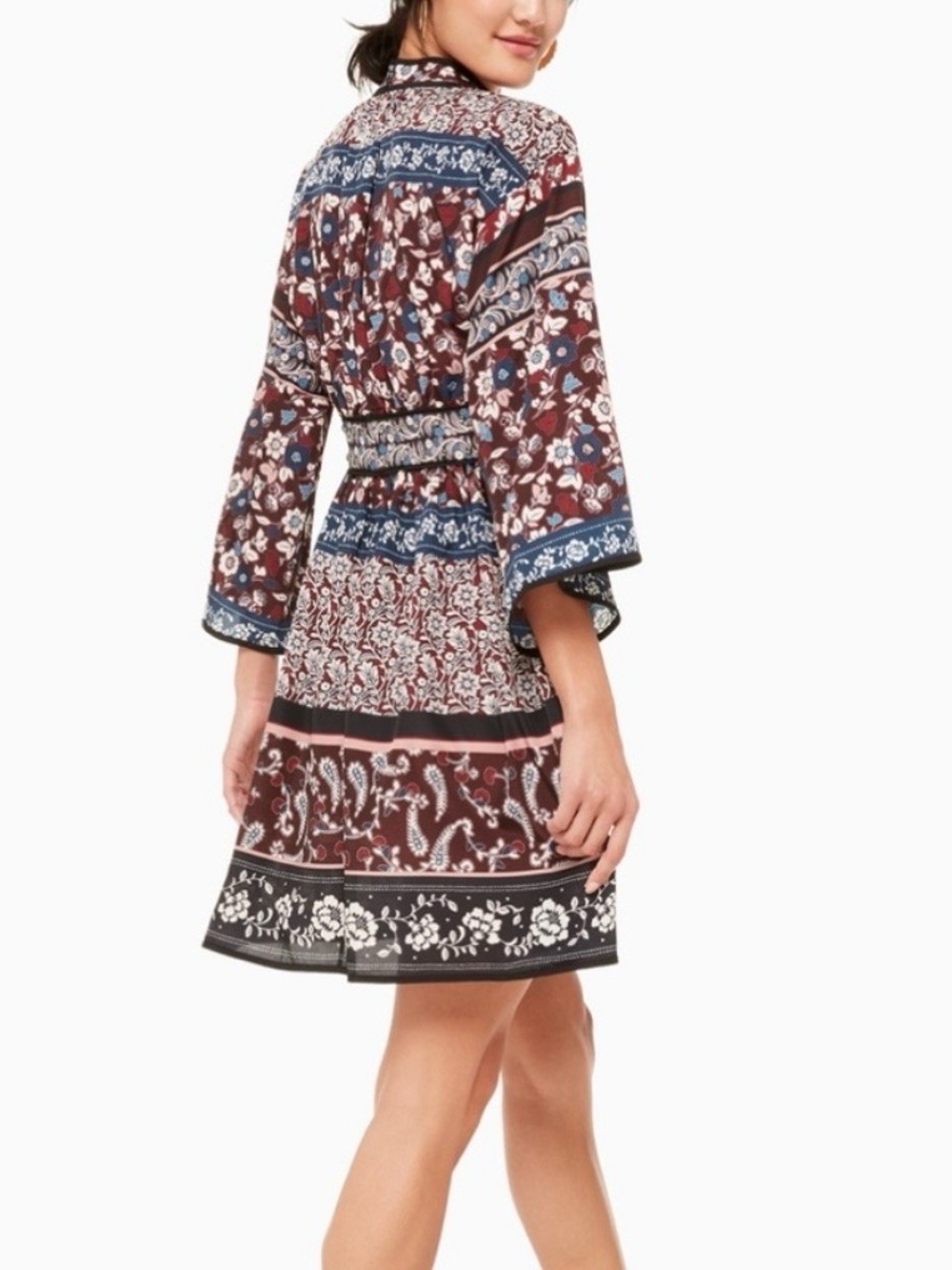 Kate Spade x Madison Ave Patchwork Roseta Dress - Burgundy, Navy & Cream